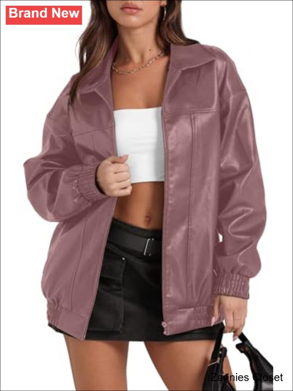 ✨ Sampeel Faux Leather Oversized Motorcycle Bomber Jacket Women